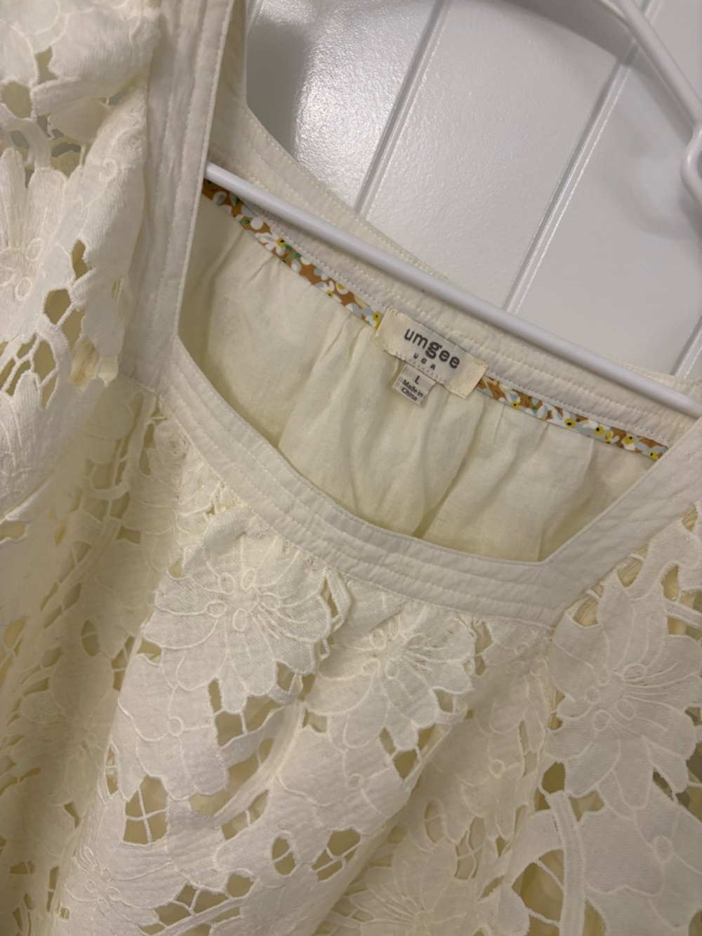 Umgee Cream Floral Lace Square Neck Top